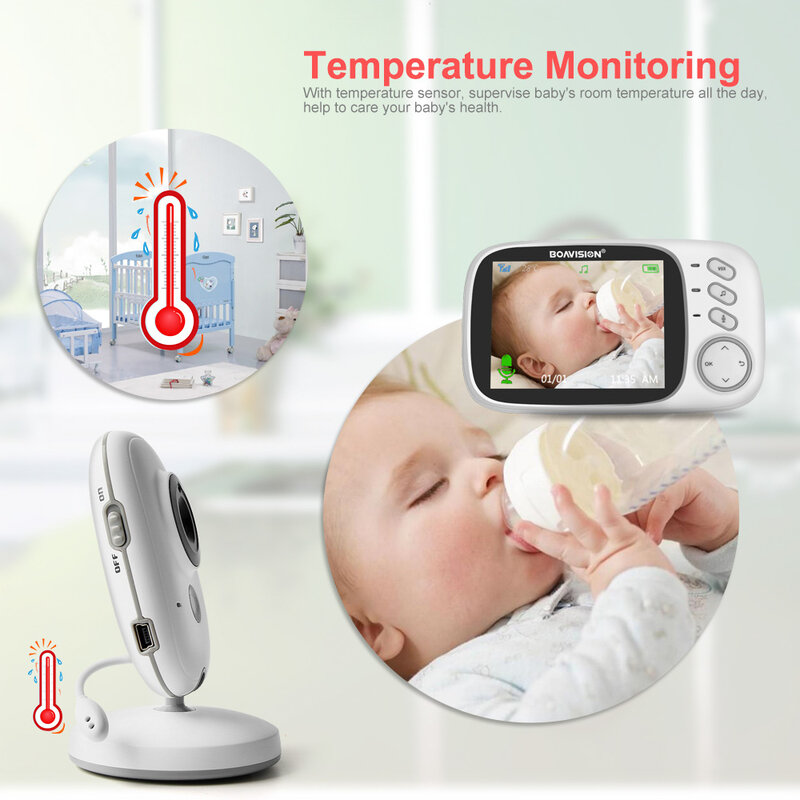 Babyphone sans fil VB603 avec moniteur vidéo LCD, dispositif de surveillance de bébé avec caméra de sécurité et vision nocturne, 2 voies audio et pour parler, 3,2 pouces, 2,4 G, pour babysitter