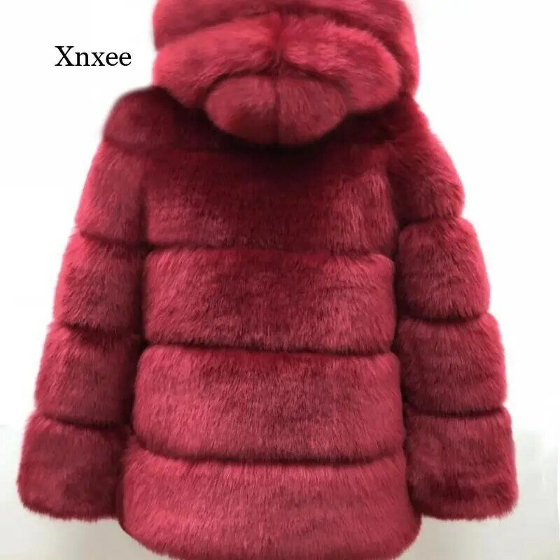 Grote Maat Winter Dikke Warme Faux Fur Jas Vrouwen Hooded Lange Mouwen Faux Fur Coat Luxe Winter Bont jas