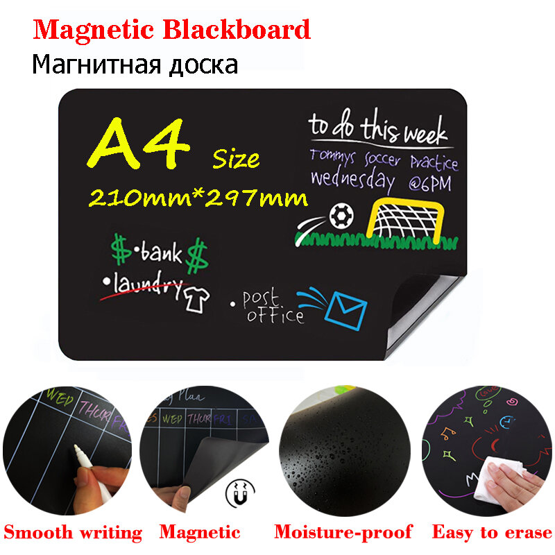 Mini tableau noir magnétique format A4, liquide sans poussière, tableau noir pour réfrigérateur, autocollant, tableau d'affichage, calendrier hebdomadaire