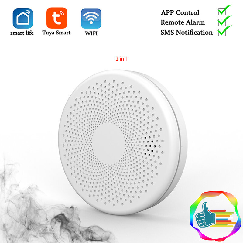 Koolmonoxide Smart Rookmelder Lek Fire Alarm 2 In 1 Sensor Home Security Protection Smart Huis App Controle Tuya wifi