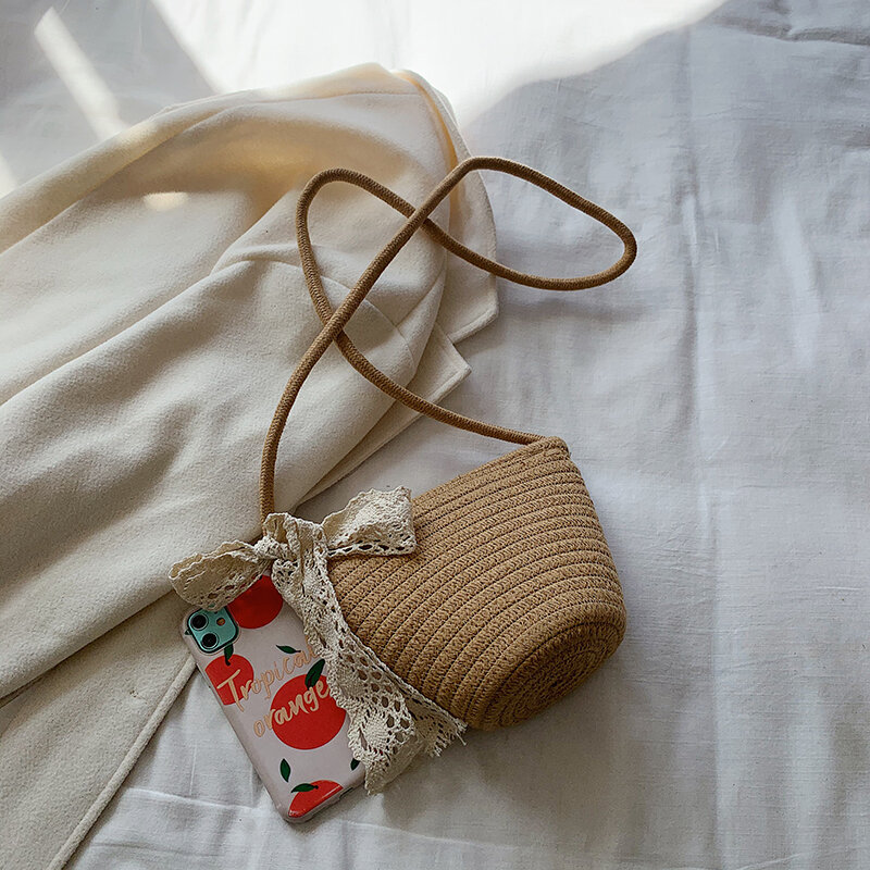2020 moda lato plaża podróży słomy torba tkania Crossbody wiadro torby dla kobiet w stylu Vintage torebka damska torba na ramię