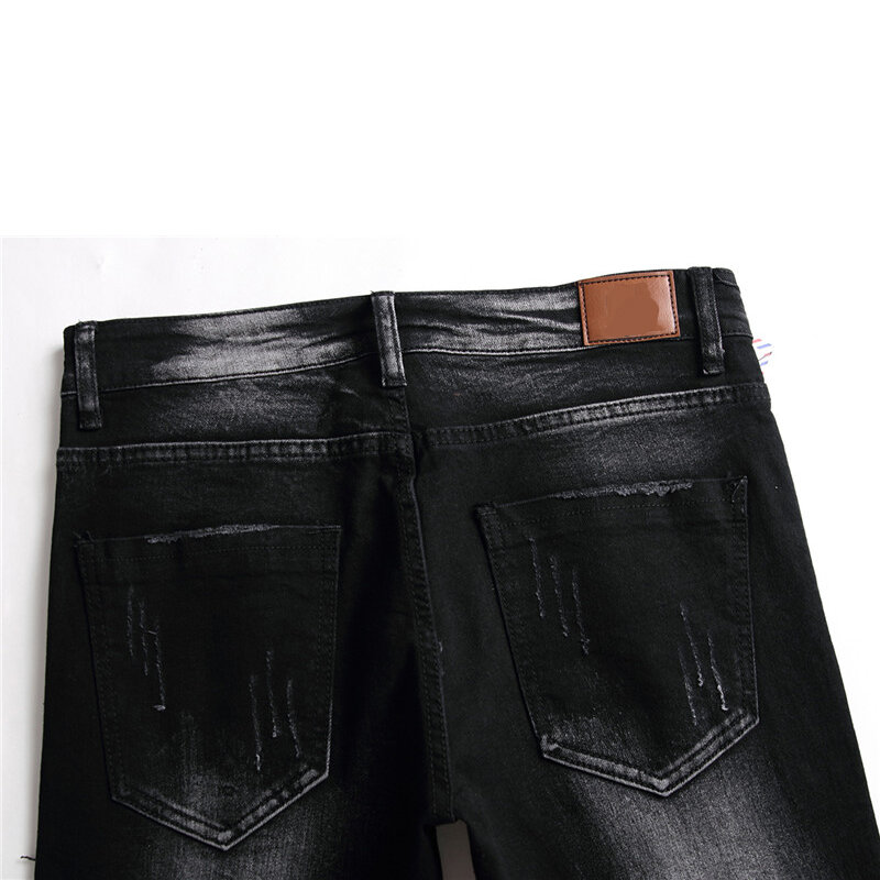 Jeans rasgado para homens, calças rasgadas, estilo streetwear, casual, moda, preto, alta qualidade, para motociclista
