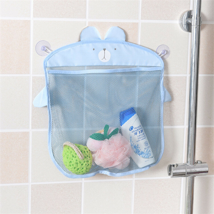 Bolsa de malla con diseño de ventosa para baño de bebé, cesta de tela con formas de animales de dibujos animados, red de almacenamiento de juguetes de arena, novedad