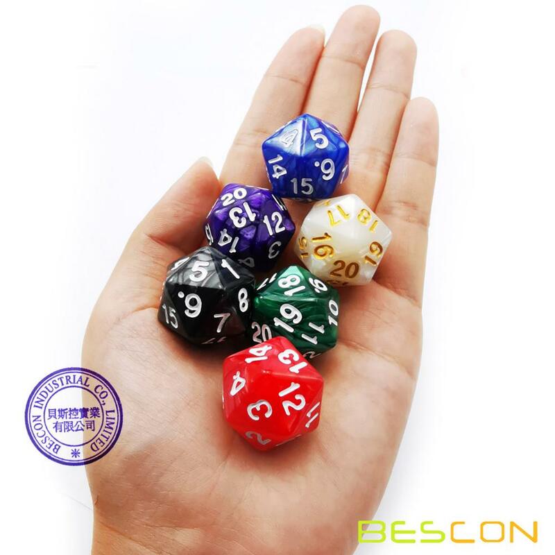 Bescon-dados giratorios D20, 22MM, colores variados de mármol, juego de 6 piezas