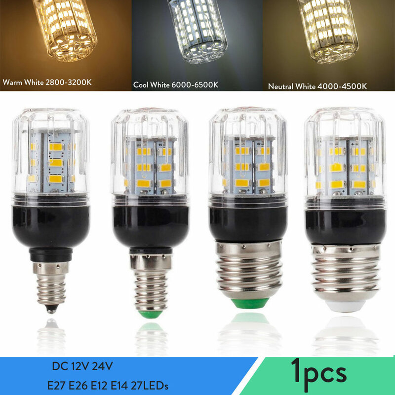 LED 옥수수 전구, 전기 램프, 테이블 램프, 스포트라이트, 가정용 실내 조명, DC 12V, 24V, E27, E26, E12, E14, 9W, 27LED