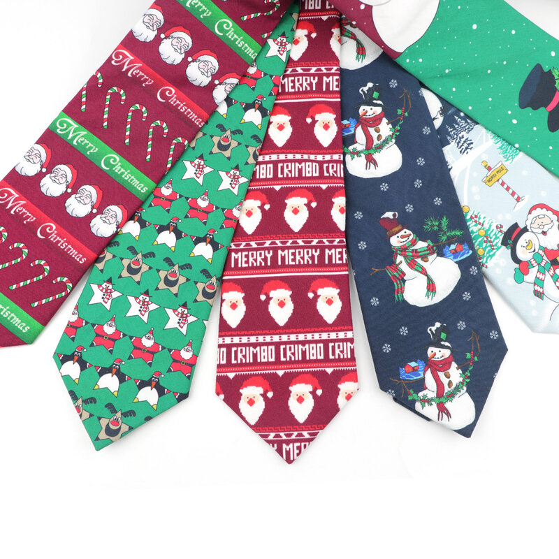 Cravate de noël en coton pour hommes, 8CM, décontractée, père noël, bonhomme de neige, arbre, Elk, Festival, flocon de neige, cadeau de fête