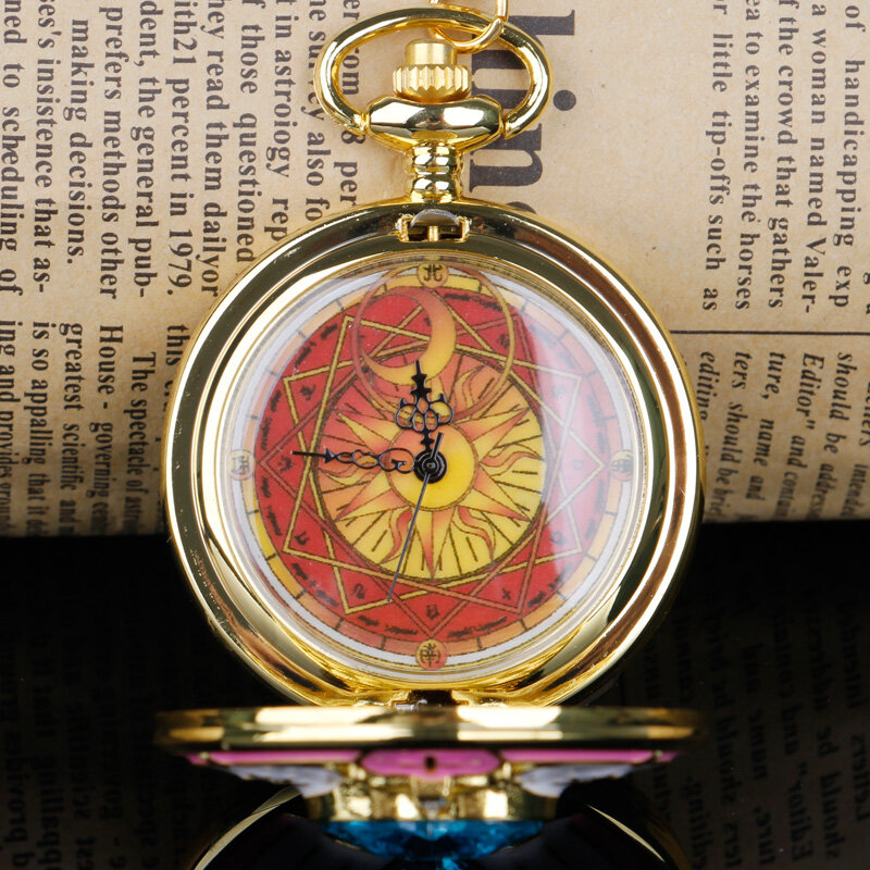 Reloj de bolsillo de animación Sakura para niño y niña, pulsera con cadena, colgante, 4 colores, regalo
