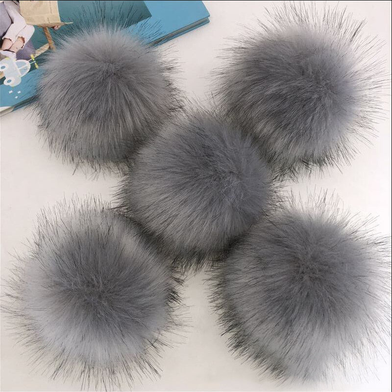 12cm Hair Ball Imitation Foxes Fur Pompom For Women Hat Fake Hair Ball Pom Poms DIY Knitted Hat Cap Accessories