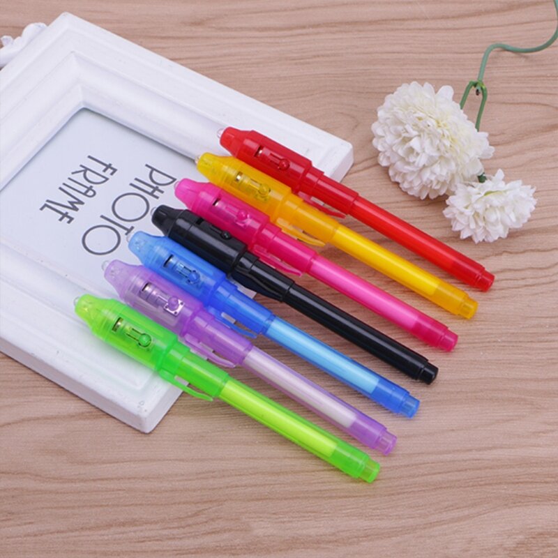 6 pçs/set caneta de tinta invisível construído em luz uv para a segurança da pena para usar