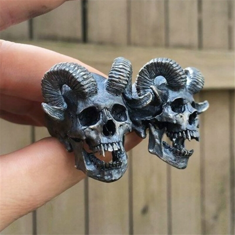 VINTAGE Gothic Punk แหวนสแตนเลสปีศาจซาตานแพะ Skull แหวนผู้ชายรถจักรยานยนต์เครื่องประดับอุปกรณ์เสริม
