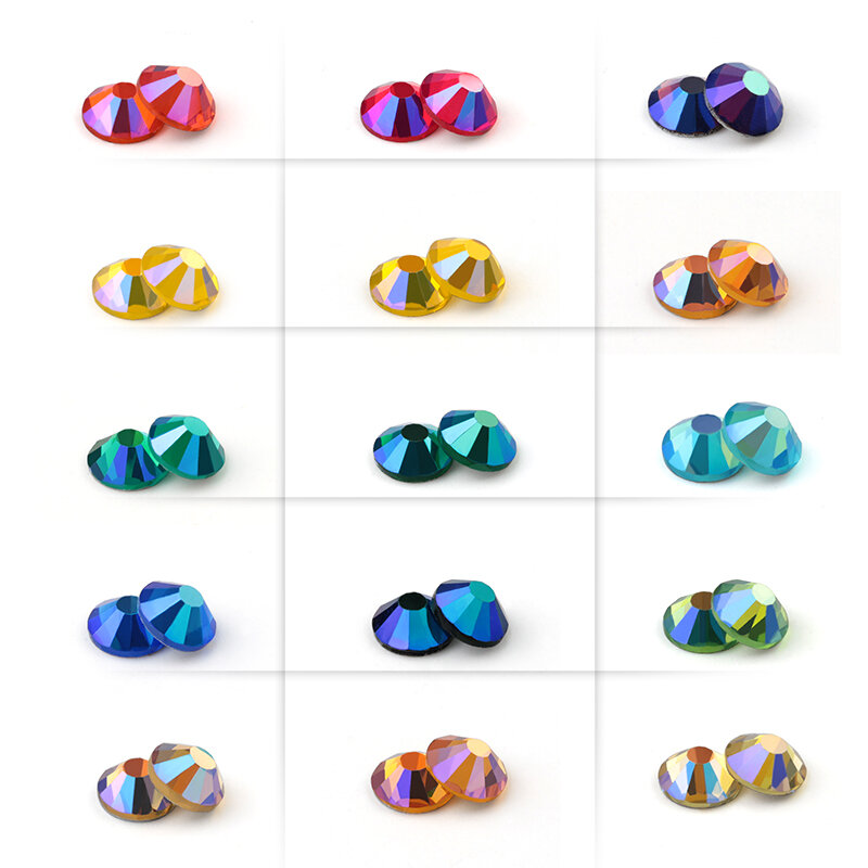 Diamantes de imitación coloridos sin fijación térmica, brillantes, pegamento de cristal en Strass, para decoración artística de uñas de ropa, SS4-SS30