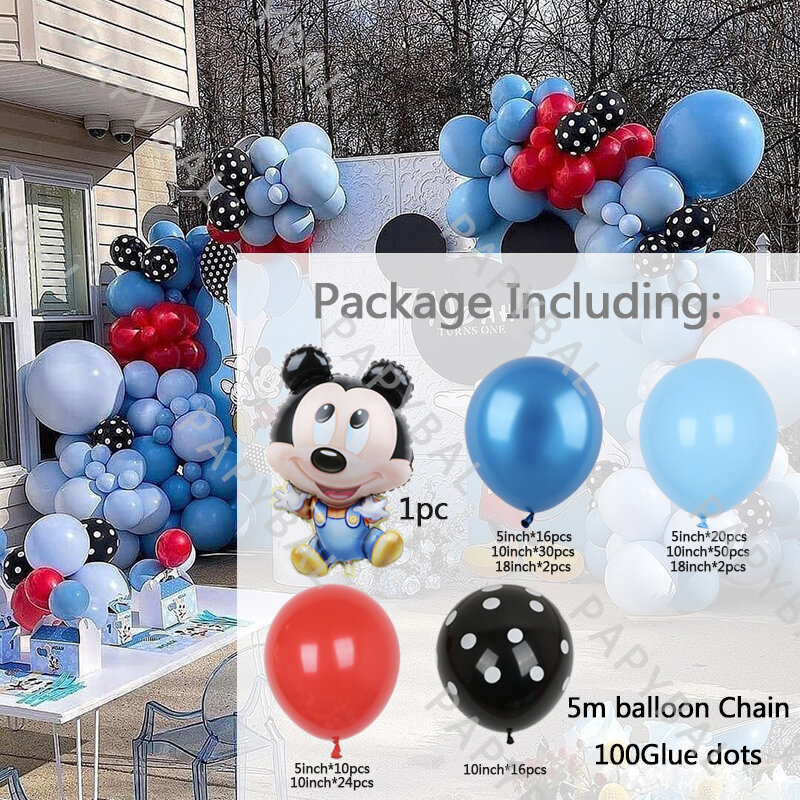 Disney Mickey Mouse Party Balloons Set, Kit Arch Garland para meninos e meninas, Decoração de Aniversário e Casamento Suprimentos, presentes infantis, 173PCs