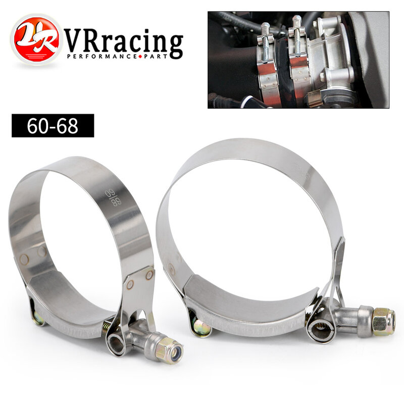 VR - (2PCS/LOT) 2.25" CLAMPS (60-68)STAINLESS SILICONE TURBO HOSE COUPLER T BOLT CLAMP KIT HIGH QUALITY SS304 VR5251