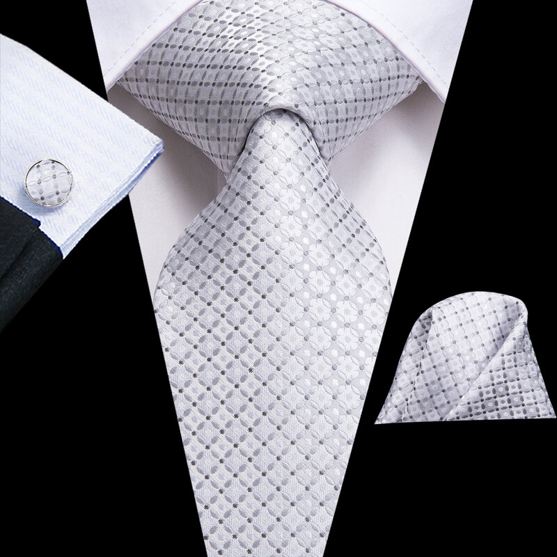 Gravata de Paisley sólida para homens, seda gravata, gravata de casamento, Hanky Cufflink Set, Design de moda, negócios, transporte da gota, branco