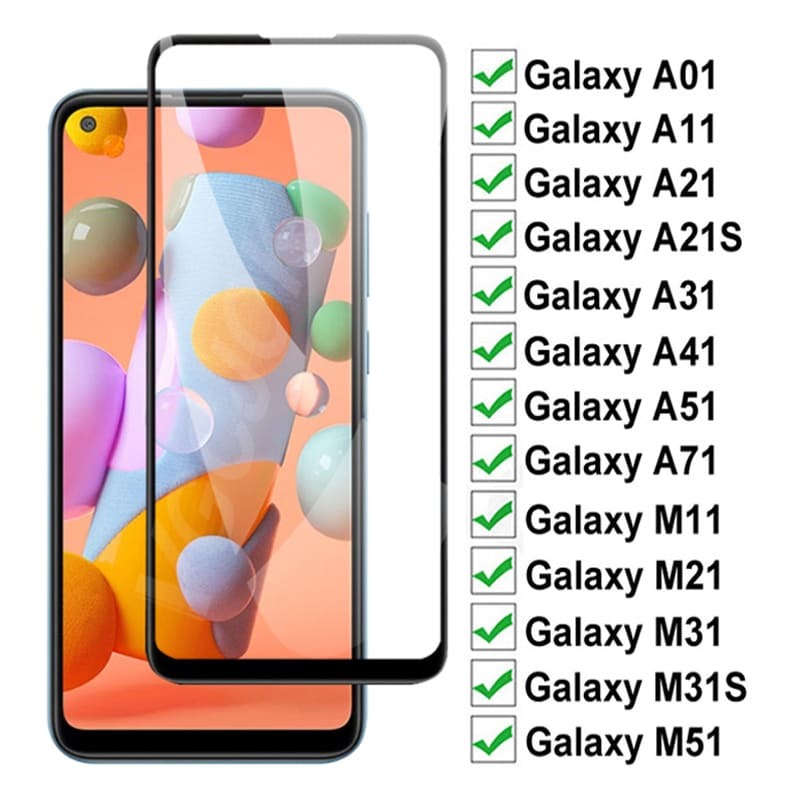 Cubierta completa de vidrio templado para Samsung Galaxy, Protector de pantalla para A01, A11, A21, A31, A41, A51, A71, M11, M21, M31, M31S, M51