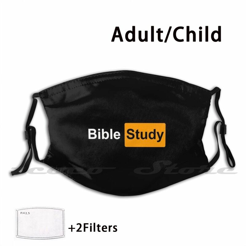 "Estudo da bíblia" p * rnhub logotipo máscara pano reutilizável filtro de impressão lavável meme engraçado estudo bíblico logotipo estudo bíblico