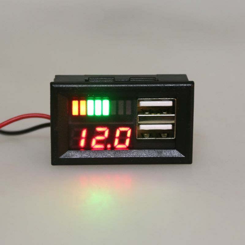 Voltímetro Digital de 12V para motocicleta, medidor de Panel de batería de voltaje con salida USB de 5V