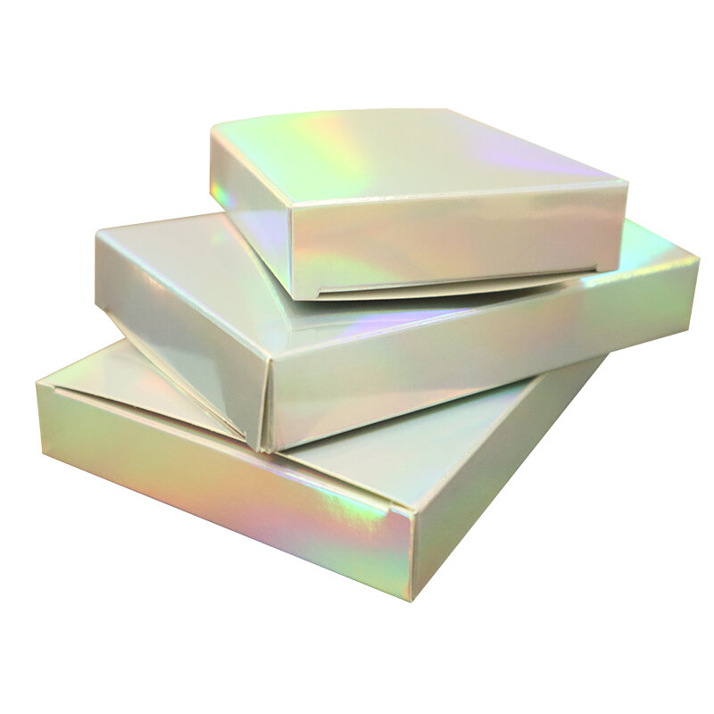 10PCS Holographic Foil Treat Boxes Laser Paper Box Gift Box Silver Cosmetics Packaging Party Favor Box Wedding Candy Cartons