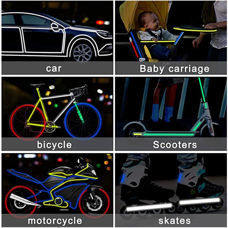Nastri di sicurezza striscia di avvertimento autoadesivo decorazione fai-da-te cerchione per bicicletta adesivi riflettenti per luce adesivo per nastro riflettente