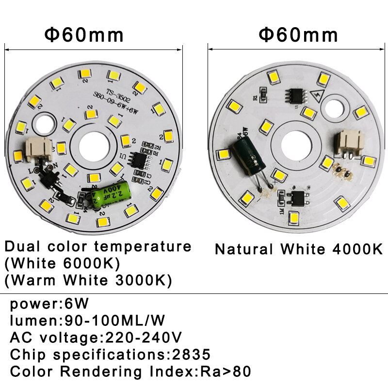 Bombilla LED AC220V Smart IC sin necesidad de controlador, Chip LED para bombilla 2835 SMD, luz blanca Natural 3W 6W 12W 18W
