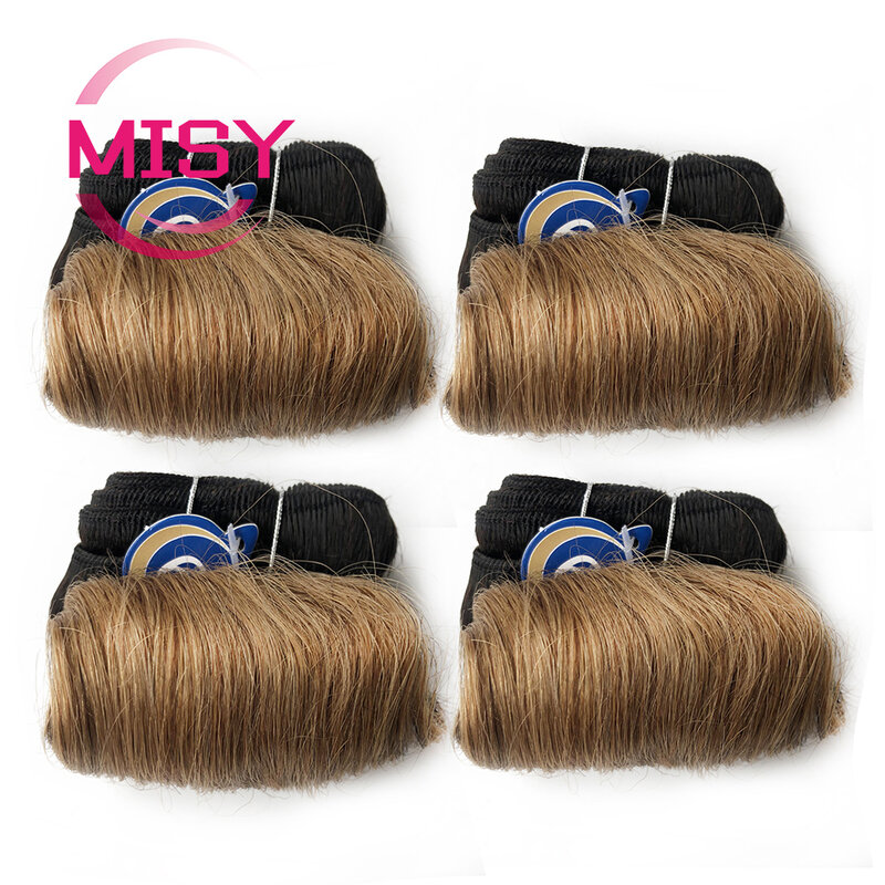 MISY-Extensions de Cheveux Brésiliens 100% Naturels, Tissage Court et Bouclé, Couleur Ombrée, 4 Lots, Prix de Gros Bon Marché