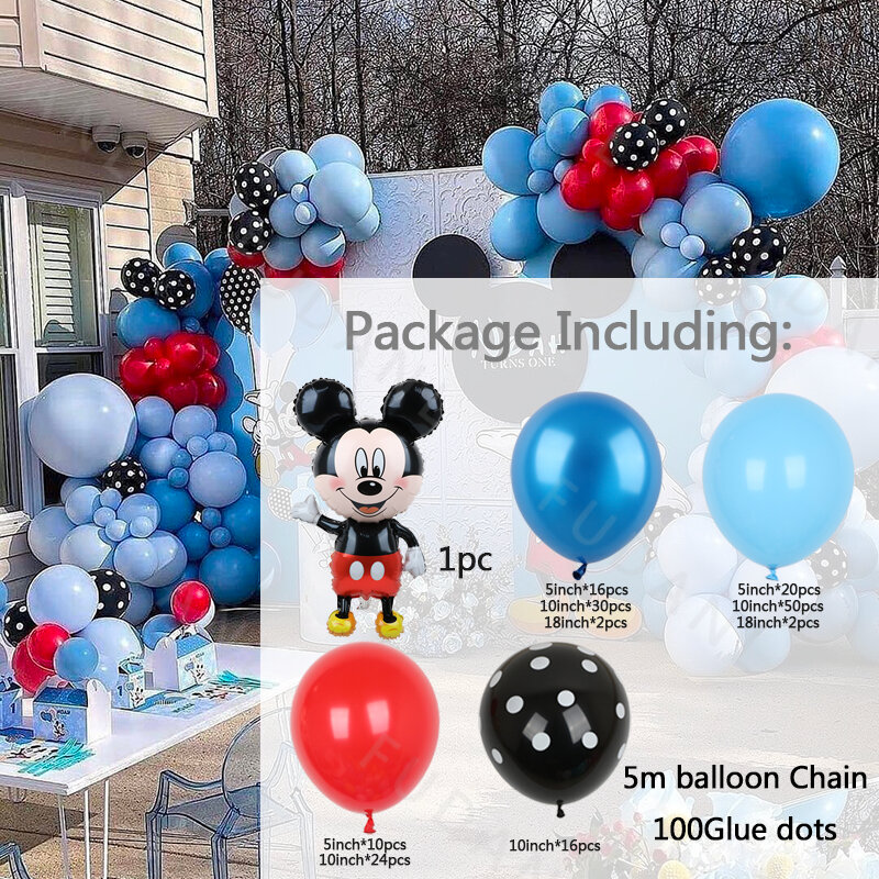 Set balon pesta Mickey Mouse Disney, Kit lengkungan karangan bunga untuk anak laki-laki perempuan, perlengkapan dekorasi ulang tahun pernikahan, hadiah anak-anak 173 buah