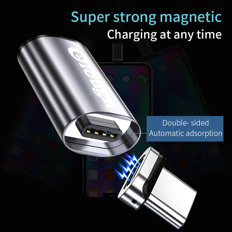 Elough-adaptador Micro USB a tipo C, adaptador de enchufe magnético para iPhone, Samsung, Macbook, convertidor de datos