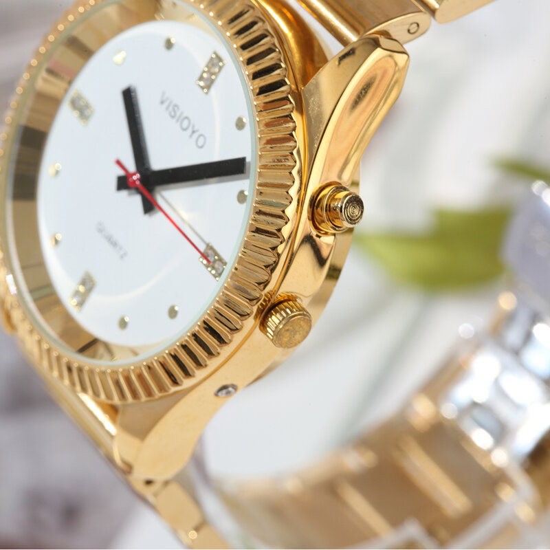 French Talking Watch with Alarm Function, Talking Date and time, White Dial, Folding Clasp, Golden Case TAG-801