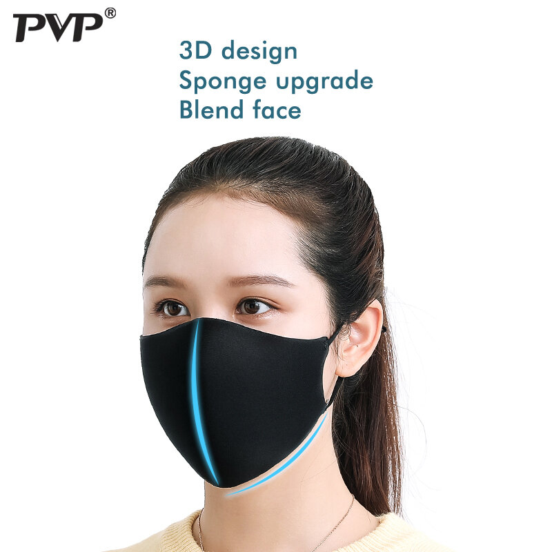 Máscara unissex preta antifumaça, pvp 3 peças, esponja reutilizável e lavável, dupla camada à prova de poeira, boca e muffle máscara à prova de água