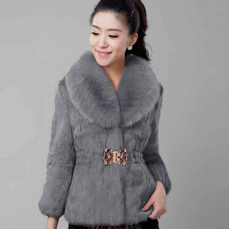 Abrigo corto de piel para mujer, chaqueta de imitación de pelo de conejo, corto, coreano, suelto, fino, con cuello de piel grande, otoño e invierno, 2022