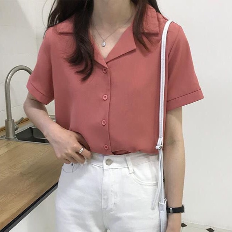 女性用VネックTシャツ,レトロな韓国スタイルのシックなストリートウェア,無地,女性向けのシンプルでカジュアルなプレッピートップ
