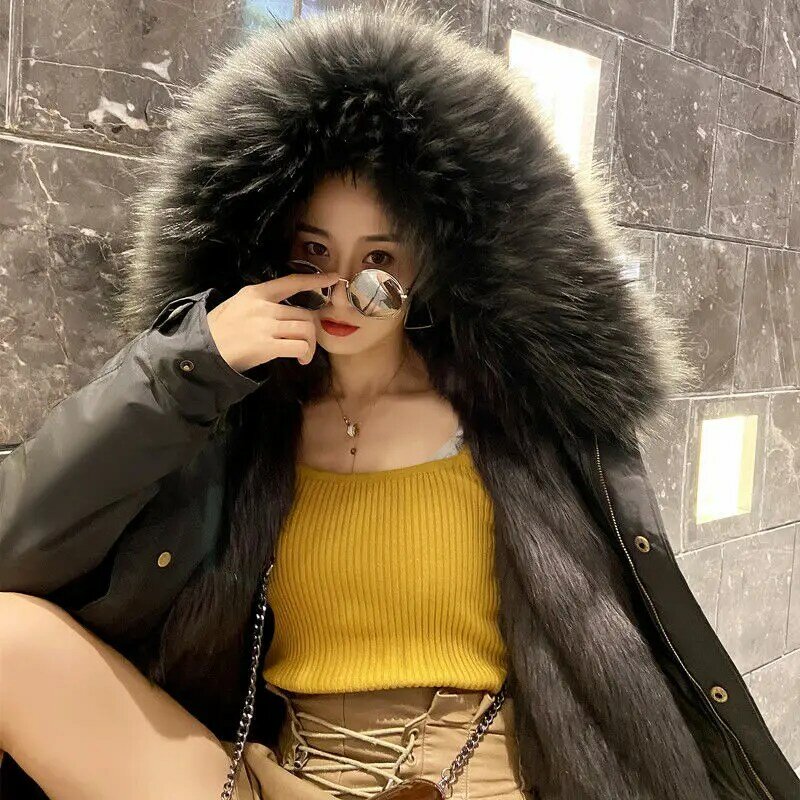 S-5XL 2021 Winter Thick Parkas Women Mink Detachable Inner Faux Fur  Coat Long Fur Mink Cotton Jacket Female Hooded Warm Outwear