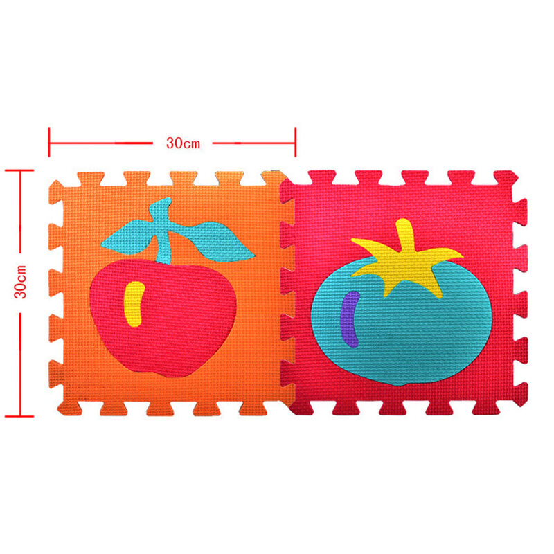Alfombrillas de goma EVA para gatear para bebé, alfombrilla con números de frutas y animales, juego de 10 unidades