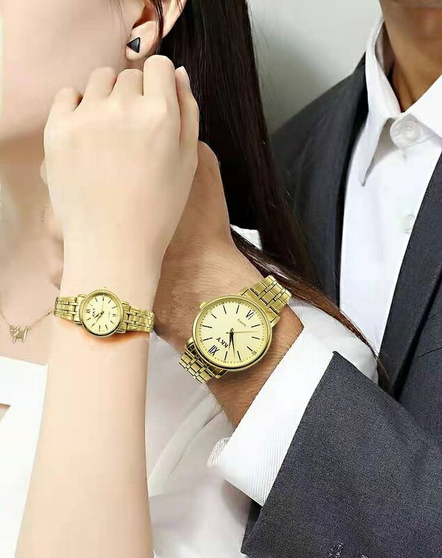 Reloj dorado de cuarzo para hombre y Mujer, cronógrafo de pulsera, sencillo, resistente al agua, 2024