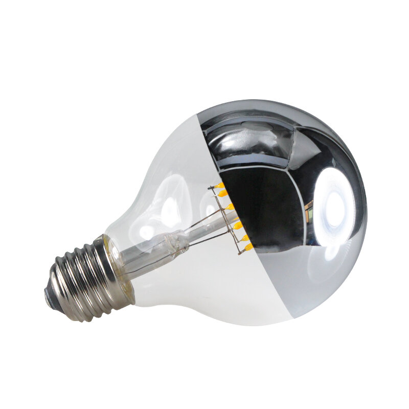 LEDフィラメント電球,G80 e27 6w,110v,220v,調光可能,グローブ,シルバートップ,ミラー,shadowless,家庭用照明