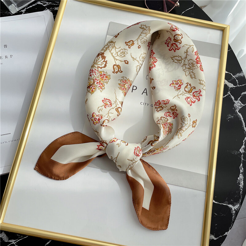 Foulard carré en soie pour femmes, écharpe florale, bandeau doux et élégant, châle enveloppant, Bandana, nouvelle mode d'été