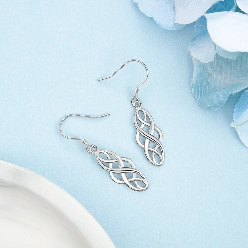 925 Sterling Silver Earrings for Women Braided Shape 21mm Dangle Drop Earrings Simple Jewelry Anniversary Gift (Lam Hub Fong)