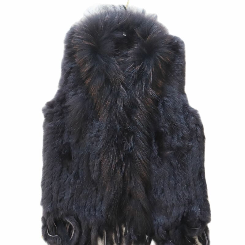 Factory Customized 2021 Fashion Real Rabbit Fur Tassel Vest High-end Women Knitted Sleeveless Vests Natural Raccoon Fur Jacket