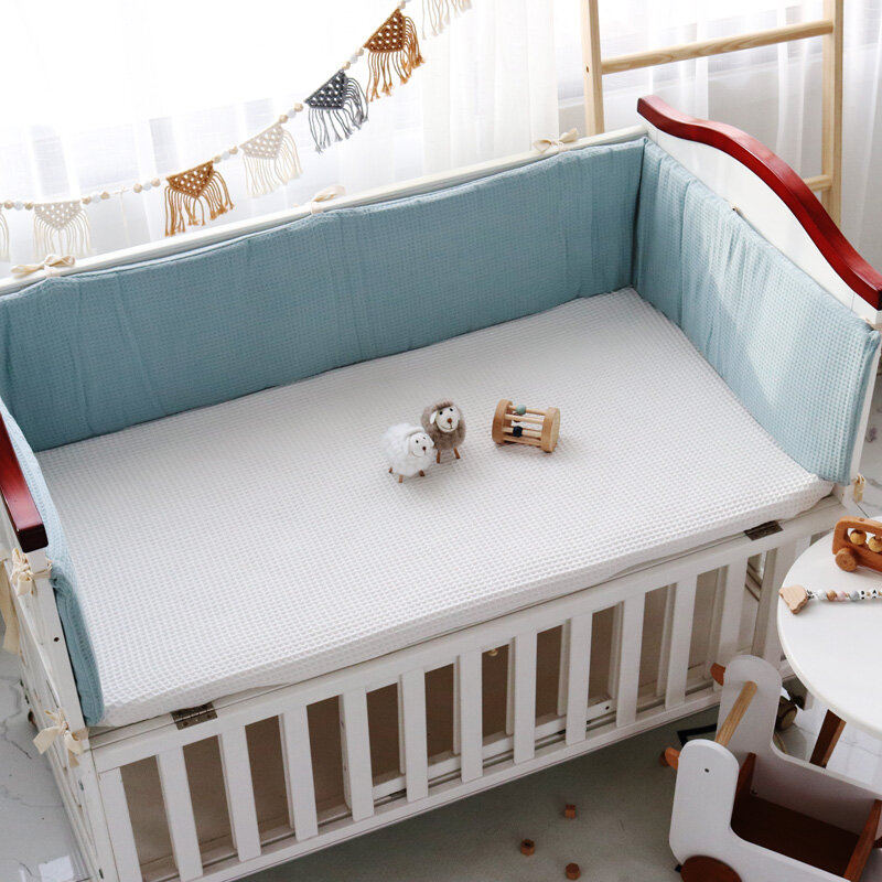Waffle Bumper tempat tidur bayi katun, satu bagian tempat tidur bayi dapat dicuci, pelindung anti-tabrakan dekorasi kamar baru lahir