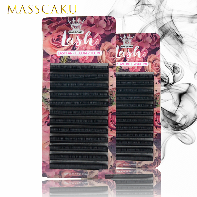 MASSCAKU Easy Fanning Bloom Eyelashes Austomatic Flowering Volume Faux Mink Individual Lashes Thick Natural Eyelash Extension