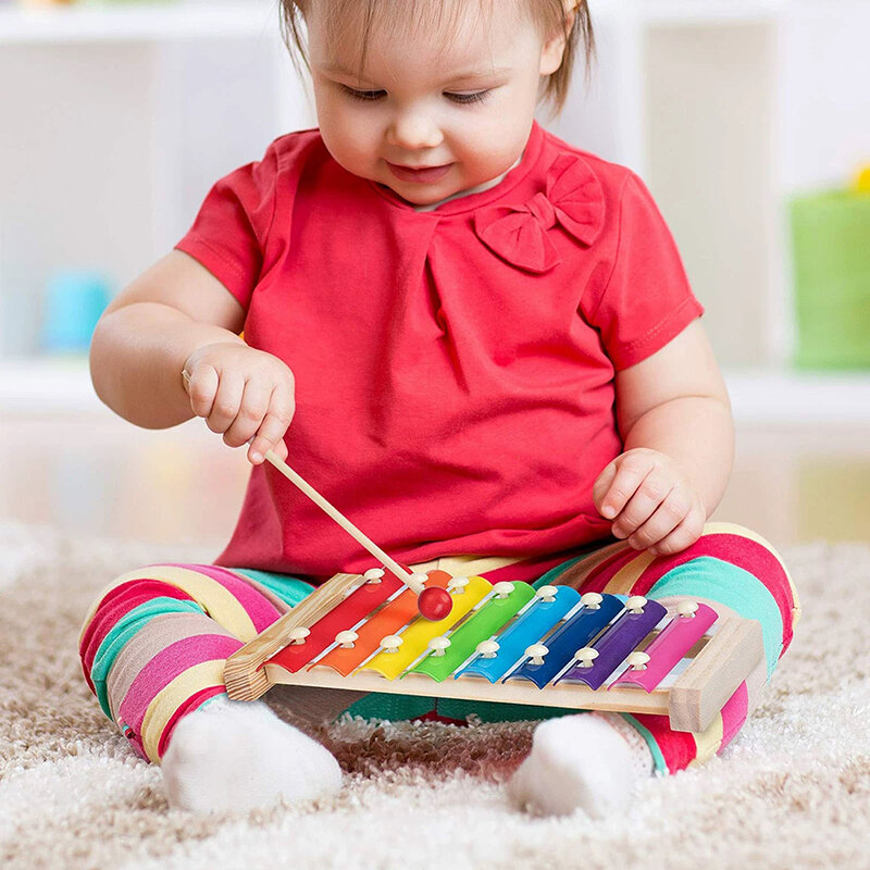 Sonajero de madera Montessori para bebé, sonajero Musical educativo para recién nacido, martillo de arena, campana de mano, 0-12 meses
