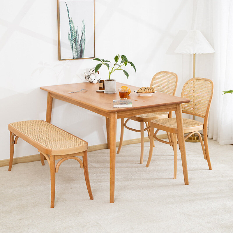 Silla Retro de madera maciza para el hogar, sillón de ratán medio antiguo con respaldo familiar, moderna y sencilla para el escritorio