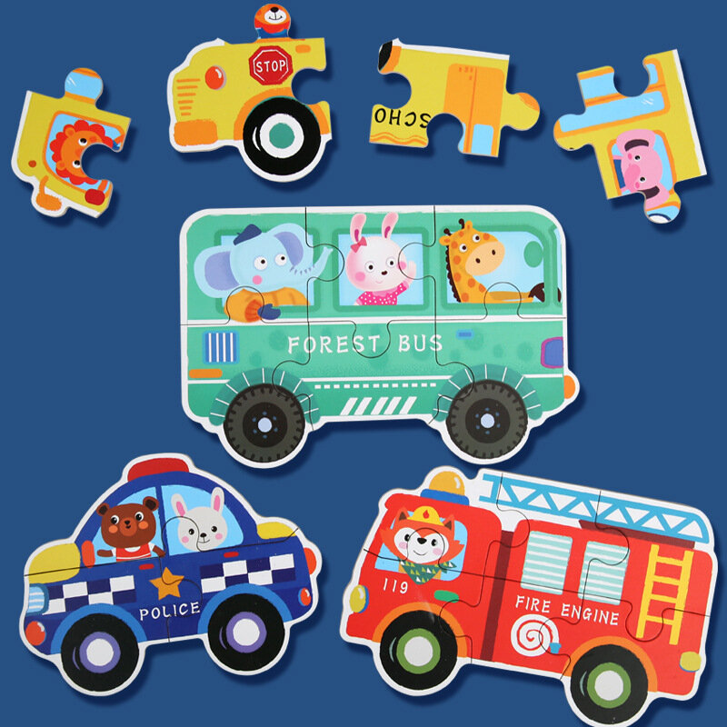 Nuovi giocattoli di Puzzle di legno caldi per bambini cartone animato veicolo animale Puzzle di legno giocattolo educativo per bambini regalo di natale per bambini