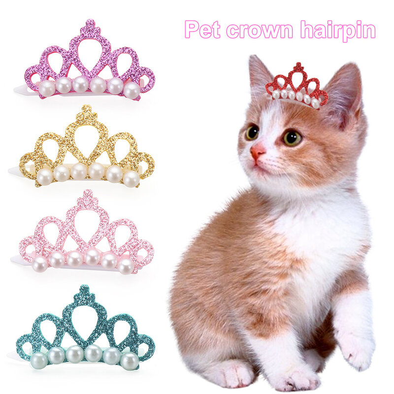 Pinzas para el pelo con forma de corona de perlas de imitación para mascotas, horquillas para cachorros, accesorios de aseo, decoración para perros y gatos pequeños