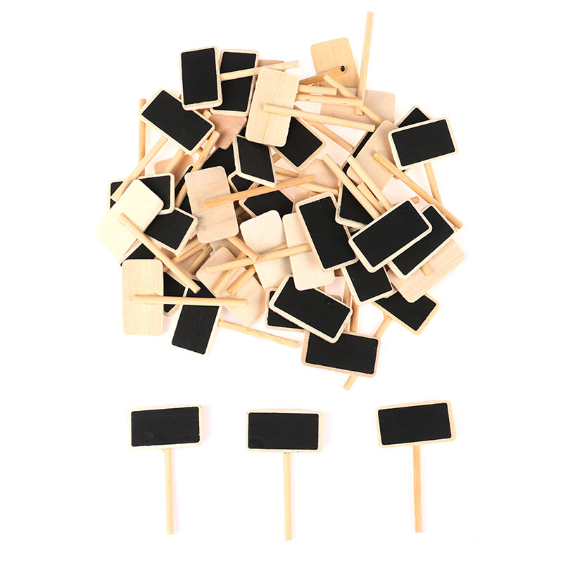 Panneau à clip rectangulaire en bois, Mini tableau noir, pour messages, carte, étiquette mémo, 50 pièces