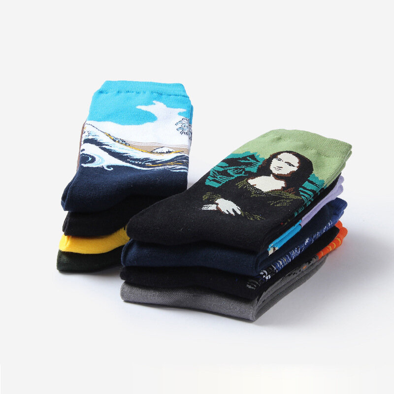 Calcetines de algodón con estampado de la noche estrellada para mujer, medias divertidas de Van Gogh de fama mundial, pintura al óleo abstracta, novedad Unisex