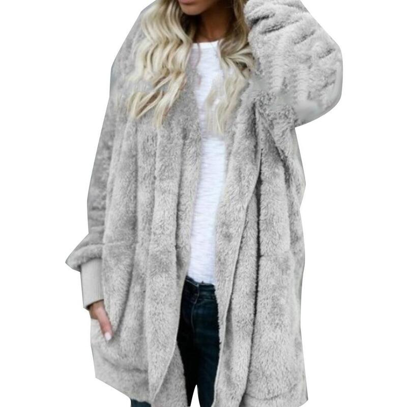 80% vendite calde!!! Capispalla manica lunga cappotto con cappuccio in pelliccia sintetica spessa tinta unita da donna Casual invernale