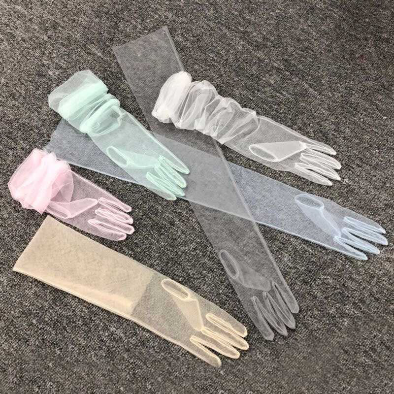 Сексуальные черные прозрачные шелковые перчатки 55 см для женщин летние тонкие длинные разноцветные марлевые солнцезащитные варежки для вождения женские GL0453