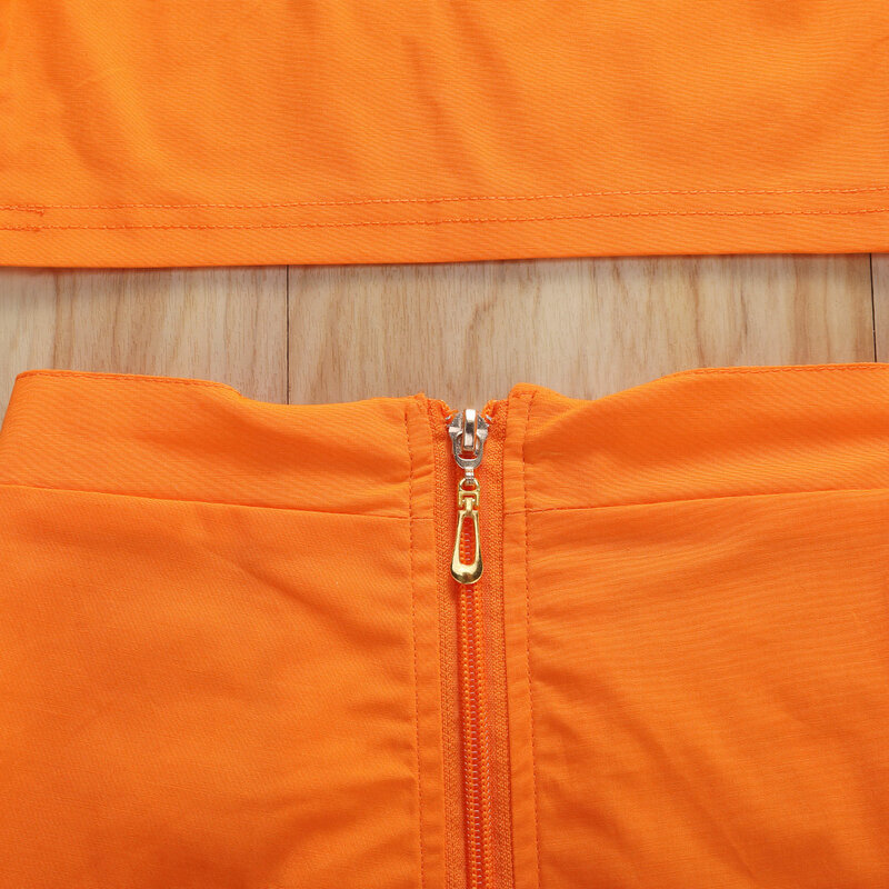 Little Girls Orange Puff Sleeve Top + Zipper Skirt Set Kids Summer Fashion Outfits Two-piece Suit