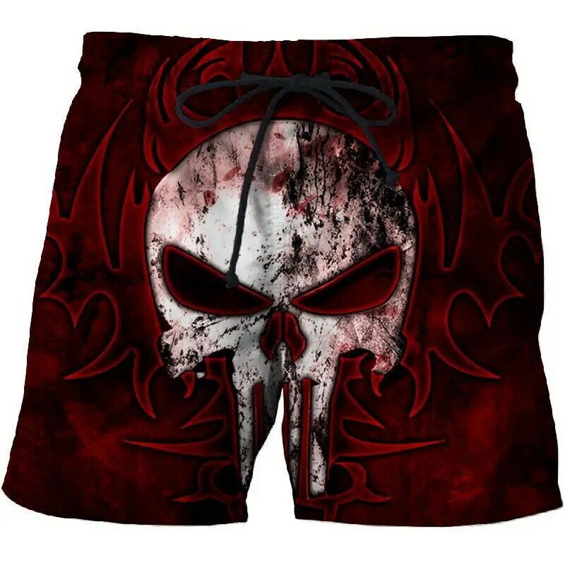 Punk Wind Skull 3D Beach Shorts traje de baño de secado rápido cómodo pantalones cortos deportivos calle Funny printed Shorts